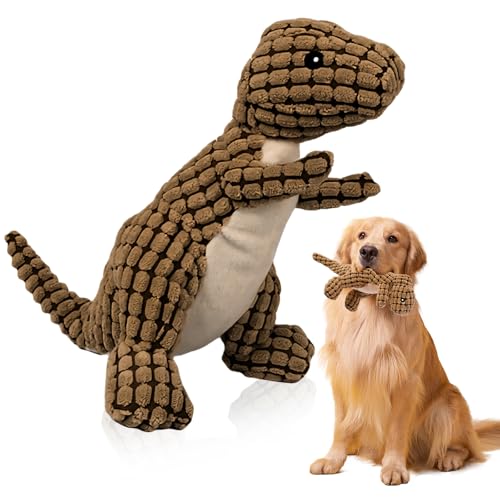 Hundespielzeug Dino,Unzerstörbares Hundespielzeug,Hundespielzeug Unzerstörbar mit Quietschen,Hundespielzeug Robust, Geeignet für Große Kleine Hunde und Starke Kauer (Dinosaurierbraun) von Rienan