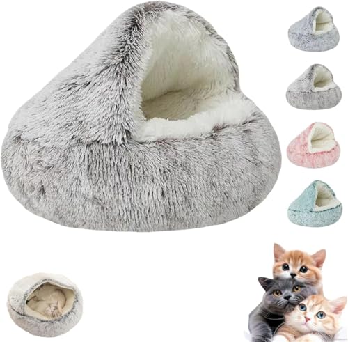 Lapcatz Nest Bed,Lapcatz Nest Bed with Cover,Cat Bed Round Plush Fluffy Hooded Calming Cat Bed Cave,Pursnug Cat Bed,Winter Cozy Pet Bed for Cats Dogs,Removable Washable No Slip Bottom (Coffee, 40cm) von Rietoiu