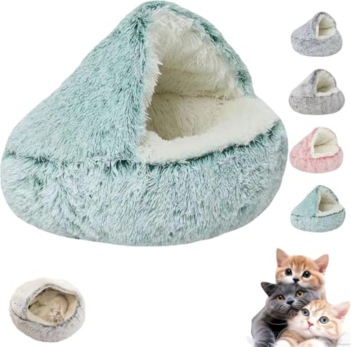 Lapcatz Nest Bed,Lapcatz Nest Bed with Cover,Cat Bed Round Plush Fluffy Hooded Calming Cat Bed Cave,Pursnug Cat Bed,Winter Cozy Pet Bed for Cats Dogs,Removable Washable No Slip Bottom (Green, 40cm) von Rietoiu