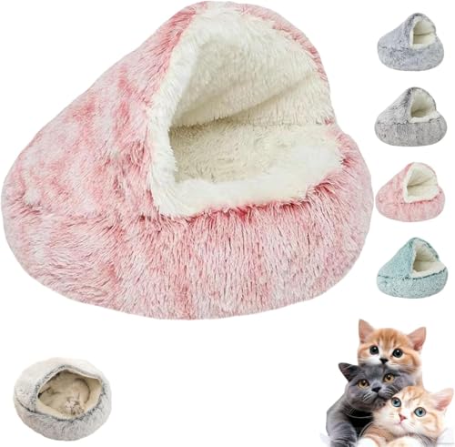 Lapcatz Nest Bed,Lapcatz Nest Bed with Cover,Cat Bed Round Plush Fluffy Hooded Calming Cat Bed Cave,Pursnug Cat Bed,Winter Cozy Pet Bed for Cats Dogs,Removable Washable No Slip Bottom (Pink, 40cm) von Rietoiu