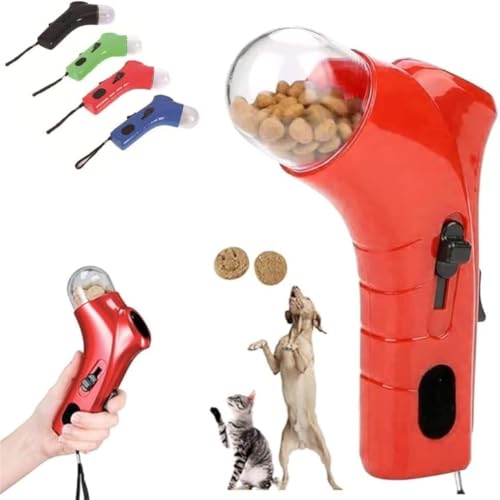 Rietoiu Cat Treat Launcher Gun Shooter,Pet Food Dispenser Launchers,Training Puppy Shooter Feeder,Interactive Dog Food Catapult,Handheld Pet Snack Shooter for Cats & Dogs Food Catapult (Red) von Rietoiu