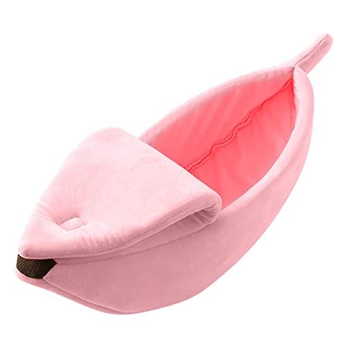 Rifuli Hundebetten, Katzenbetten, Bananenform, Haustierzelt, Höhle, Samt, Memory-Schaum, Winter, warm, Haustierhütte (Rosa, XL) von Rifuli