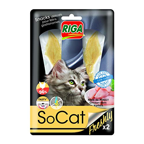 Riga - SoCat Freshly Hühnerfilet - Leckerbissen für Katzen Reich an Proteinen, Kalorienarm - Getreide- und Glutenfrei - Packung mit 2 Hühnerfilets, 25g von Riga