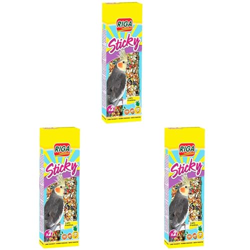 Riga - Sticky mit Früchten für Großsittiche - Gebackene Sticks - Mischung aus Körnern, Getreide und Früchten, darunter Apfel und Rosine - Schachtel mit 2 Sticky Sticks, 140 g (3er Pack) von Riga