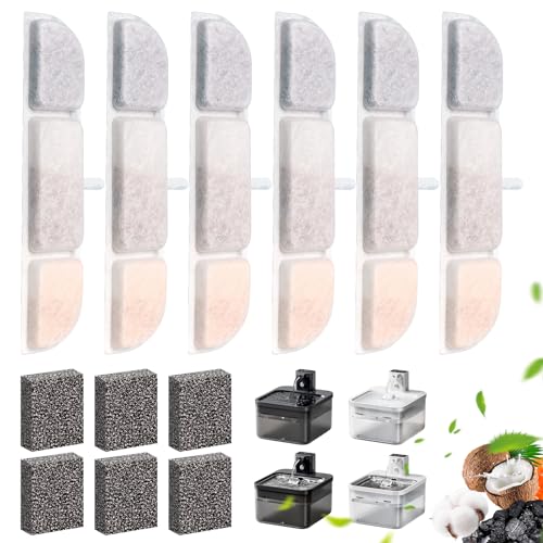 Rigidstone 6 Set Katzenbrunnen Kabellos Filter Für DownyPaws DPWFP6 Trinkbrunnen für Katze, Katzenbrunnenfilter mit Harz Aktivkohle Filtrationssystem von Rigidstone