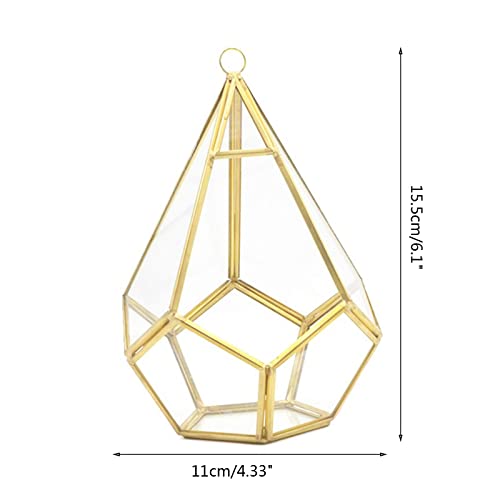 Riiichflowshop Goldwand-geometrisches Terrarium für den Innenbereich Öffnung Polyeder Tischplatte Fensterbank Balkon Pflanzenhalter Behälter Dekor Glas + Metall von Riiichflowshop