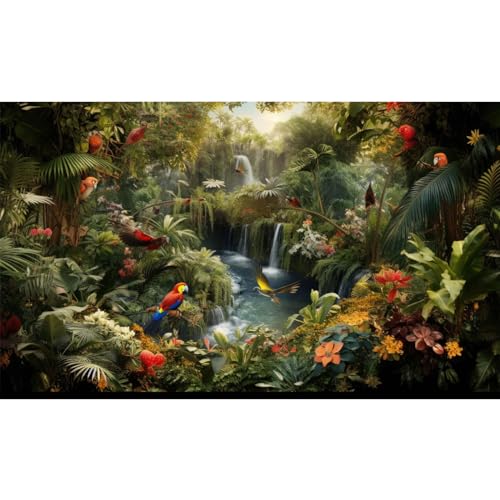 Aquarium-Hintergrund, Dschungel, Strand, Lagune, Terrarium, Hintergrund, Regenwald, tropischer Wasserfall, Palmen, Blätter, Aquarium, Hintergrund, Vögel, Aquarium, Tapete, Poster, Vinyl, 121,9 x 50,8 von Riivvdise