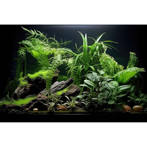 Aquarium-Hintergrund, Süßwasser-Grünpflanzen, Terrarium-Hintergrund, Wasserunterwasser, Meeresgras, Aquarium, Hintergrund, Holz, Wurzelfelsen mit Moos, Dschungel-Stil, Postertapete, 122 x 45 cm von Riivvdise