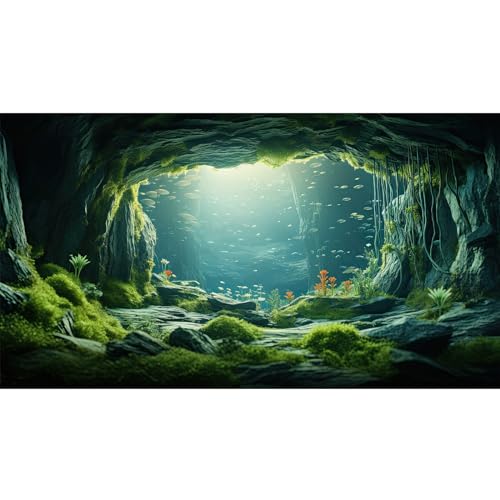 Aquarium-Hintergrund, Unterwasserwelt, großes Fels-Terrarium, Hintergrund, Wasserpflanze mit üppigem Moos, Aquarium-Hintergrund, Höhle, Landschaft, Reptilien-Lebensraum, Hintergrund, Tank, Poster, von Riivvdise