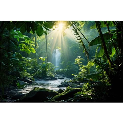 Aquarium-Hintergrund, Wasserfall, tropischer Wald, Terrarium, üppiger Regenwald, Sonnenlicht, Filterung durch dickes Laub, Aquarium-Tapete, Poster, Vinyl, 121,9 x 50,8 cm von Riivvdise