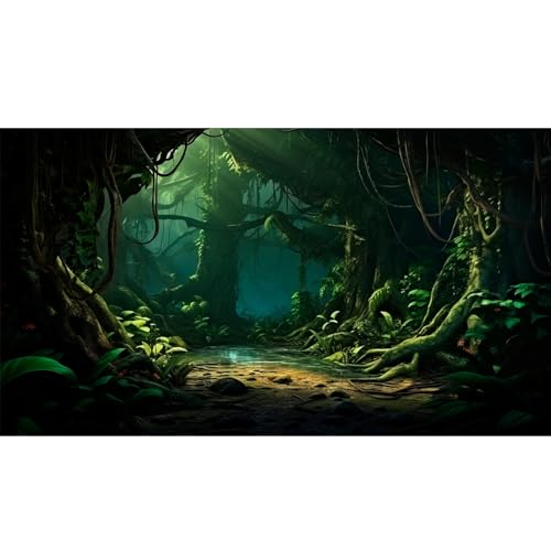 Aquarium-Hintergrund, dunkle Nacht, Dschungel, Wald, Terrarium, Regenwald, Bach, riesige Bäume, Aquarium-Hintergrund, Tapete, Poster, Wald, Reptilien, Lebensraum, Vinyl, 91,4 x 50,8 cm von Riivvdise