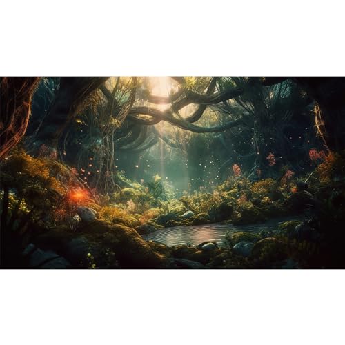 Fantasy Forest Aquarium-Hintergrund, Wald, leuchtende Bäume, leuchtende Blumen, Reptilien-Lebensraum, erstaunliche Bäume, Bachlauf, Terrarium, Hintergrund, tropischer Wald, Aquarium-Hintergrund, von Riivvdise