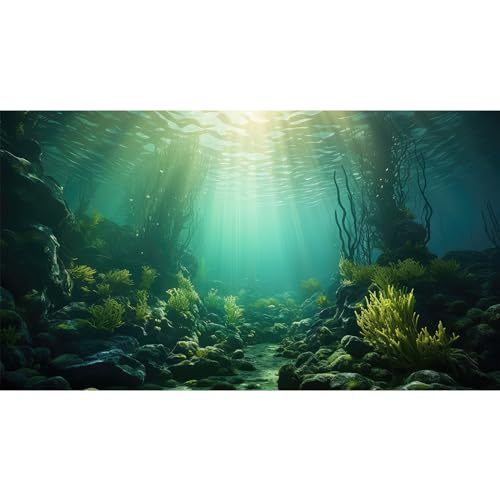 Riivvdise Aquarium-Hintergrund, Meer, Unterwasser, Kelp, Wälder, Terrarium, Hintergrund, Meer, Wasserpflanzen, Sonnenstrahlen, Landschaft, Aquarium-Hintergrund, Tapete, Poster, Aquarium-Poster, Vinyl, von Riivvdise