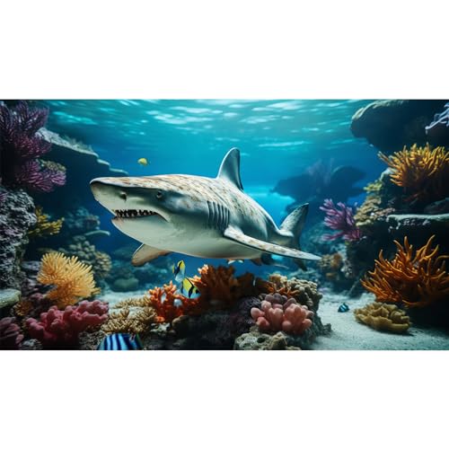 Riivvdise Aquarium-Hintergrund, Meereslebewesen, Fische, Hai, Terrarium, Unterwasserwelt, Korallenriff, Felsen, Aquarium-Hintergrund, Tiefsee-Aquarium, Tapete, Poster, Dekoration, Vinyl, 121,9 x 45,7 von Riivvdise