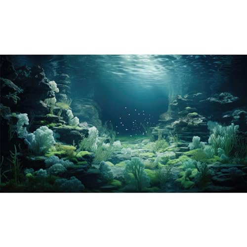 Riivvdise Aquarium-Hintergrund, Unterwasser, Biolumineszierendes Leben, Korallen-Terrarium, Hintergrund, weiße Koralle, üppiges Moos, Aquarium-Hintergrund, Felsen, Sonnenlichtstrahlen, von Riivvdise