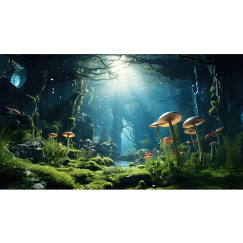 Riivvdise Aquarium-Hintergrund, Unterwasserwelt, Terrarium, Dschungel-Stil, Pilze mit üppigem Moos, Aquarium-Hintergrund, Bachlauf, Felsen, Reptilien, Lebensraum, Tank, Tapete, Poster, Vinyl, 91,4 x von Riivvdise