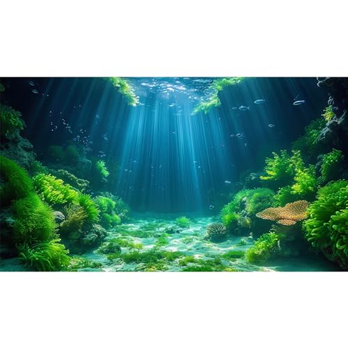 Riivvdise Aquarium-Hintergrund, Wasserpflanzen, weiche Algen, Terrarium, Unterwasserwelt, Fischfelsen mit Moos, Sonnenlichtstrahlen, Aquarium-Tapete, Poster, Dekoration, Vinyl, 121,9 x 45,7 cm von Riivvdise