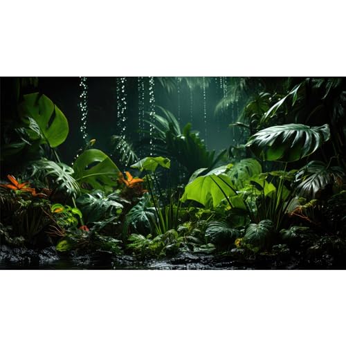 Riivvdise Aquarium-Hintergrund, grünes Blatt und Palmen, Terrarium-Hintergrund, Naturblick, regnerisches tropisches Blatt, Aquarium-Hintergrund, Reptilien-Lebensraum, Tapete, Poster, Dekoration, von Riivvdise