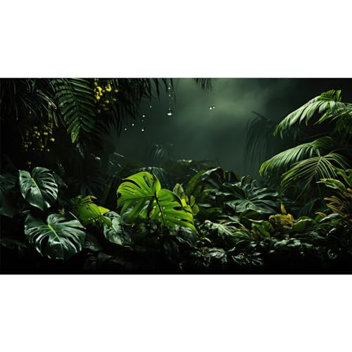 Riivvdise Aquarium-Hintergrund, neblige tropische Palmenblätter, Tröpfchen, Terrarium-Hintergrund, neblig, tropischer Stil, Blumenmuster, Landschaft, Aquarium, Hintergrund, Reptilien-Lebensraum, von Riivvdise