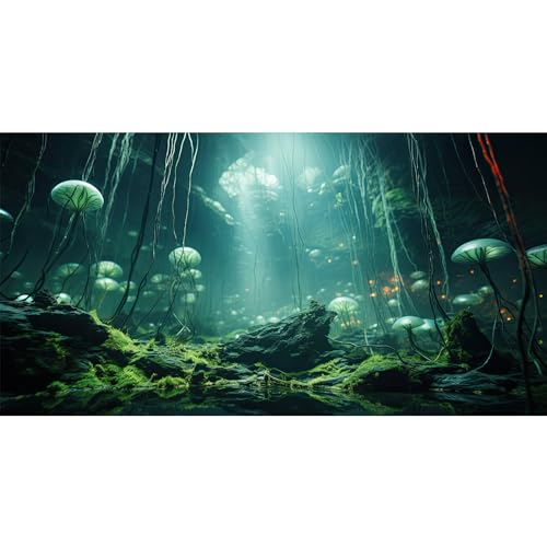 Riivvdise Aquarium-Hintergrund, nebliger Stein, Pilz, Moos, Aquarium-Hintergrund, geheimnisvolle grüne Seetanglandschaft, Aquarium-Hintergrund, langlebig, Reptilien-Lebensraum, Terrarium-Hintergrund, von Riivvdise