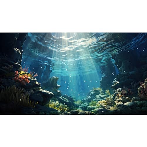 Riivvdise Unterwasser-Aquarium-Hintergrund, Korallen und tropische Fische, Terrarium, Felsen, Wasserpflanzen, Sonnenlichtstrahlen, Aquarium-Tapete, Poster, Dekoration, Vinyl, 183 x 45 cm von Riivvdise