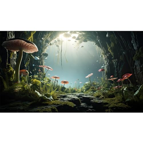 Underwater World Aquarium-Hintergrund, tropische Pflanzen, Höhlen-Stil, Pilze, Terrarium, Felsen mit üppigem Moos, Aquarium-Hintergrund, Reptilien-Lebensraum, Tank, Tapete, Poster, Vinyl, 183 x 61 cm von Riivvdise