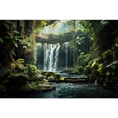 Wasserfall-Aquarium-Hintergrund, Natur, versteckte Schätze, Terrarium, tropische Pflanzen, Bach, Steinbrücke, Aquarium, Hintergrund, Reptilien-Lebensraum, Tank, Tapete, Poster, Vinyl, 152,4 x 61 cm von Riivvdise