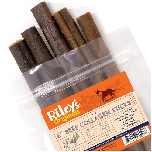 Riley's 15,2 cm Rinder-Kollagen-Sticks für Hunde, Kollagen-Kauspielzeug für Hunde, Bully Stick & Rohleder-Alternative, langlebig, kein Rohversteck-Kauen, Einzelzutat Hundeleckerli – 5 Stück von Riley's