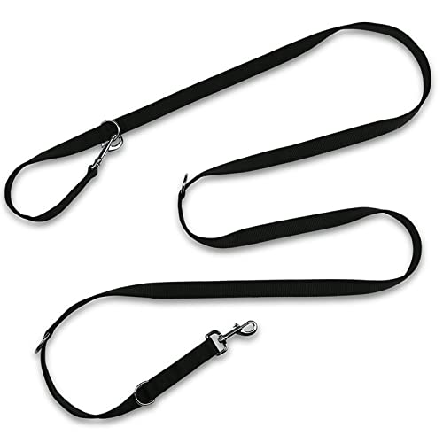 Hundeleine in Schwarz 5 Fach Verstellbar und Stabil 3m Lang 2,5cm Breit Hundef¨¹hrleine f¨¹r Kr?ftige und Gro?e Hunde Geflochtene Doppelleine Laufleine Nylon Seil mit Zwei Karabiner von Rinsduall