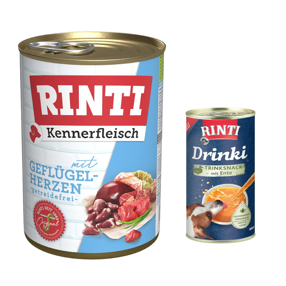 6 x 400 g RINTI Kennerfleisch + 185 ml Drinki mit Ente gratis! - Geflügelherzen von Rinti