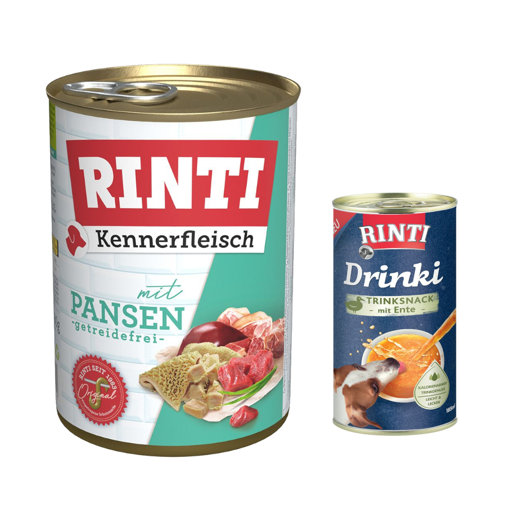 6 x 400 g RINTI Kennerfleisch + 185 ml Drinki mit Ente gratis! - Pansen von Rinti