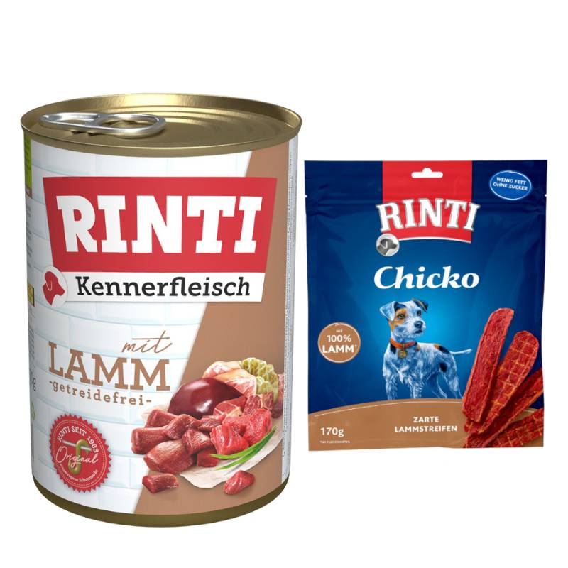 Kombi-Paket RINTI Kennerfleisch + RINTI Chicko Hundesnacks - Kennerfleisch Lamm 12 x 400 g + Chicko Lamm 2 x 170 g von Rinti