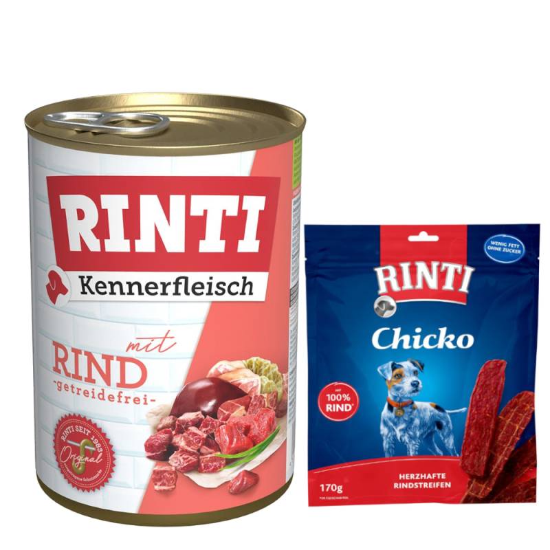 Kombi-Paket RINTI Kennerfleisch + RINTI Chicko Hundesnacks - Kennerfleisch Rind 12 x 400 g + Chicko Rind 2 x 170 g von Rinti