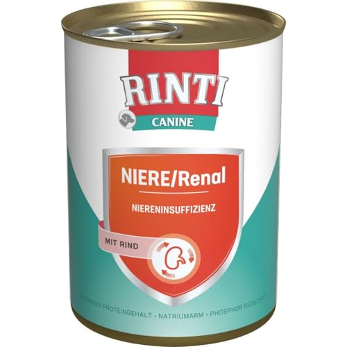 RINTI - Canine NIERE/Renal | Diät Nassfutter für ausgewachsene Hunde zur Unterstützung der Nierenfunktion. Alleinfutter mit reduziertem Natrium- und Phosphorgehalt in der Dose | 12x400g Rind von Rinti