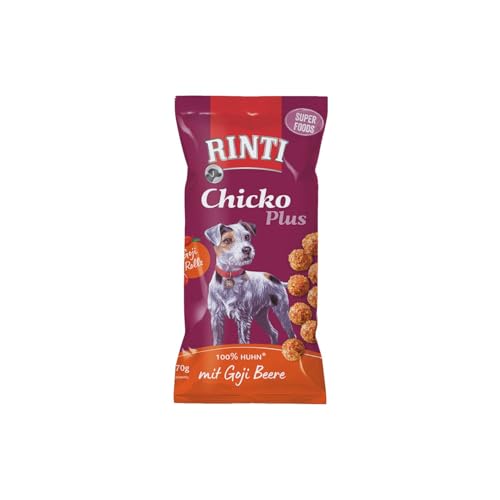 RINTI - Chicko Plus Goji Rolls | Hühnerbrustfilet mit Goji Beeren für ausgewachsene Hunde zur Unterstützung der Zellgesundheit. Hundesnack ohne Zusatzstoffe im Frischebeutel | 16x70g von Rinti