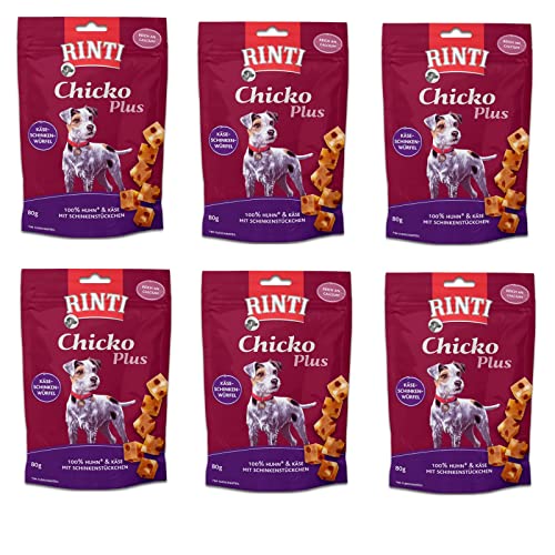 RINTI Chicko Plus KÄSE-SCHINKEN-WÜRFEL für ausgewachsene Hunde - 6 x 80g von Rinti