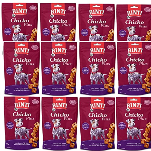 RINTI Chicko Plus KÄSE-SCHINKEN-WÜRFEL für ausgewachsene Hunde - VOLLE VE - 12 x 80g von Rinti