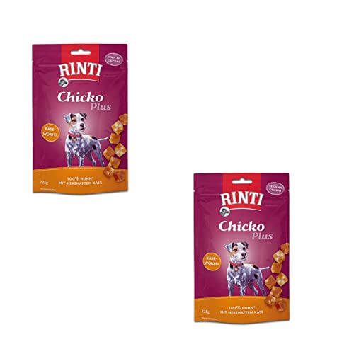 Rinti Chicko Plus Käsewürfel mit Huhn | Doppelpack | 2 x 225 g | Ergänzungsfuttermittel für ausgewachsene Hunde | Leicht bekömmlich und gut verdaulich | Enthält Calcium von Rinti