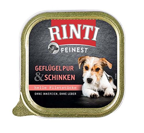 RINTI Feinest Geflügel Pur & Schinken | Hunde Nassfutter | 9x150g | Helle Filetstücke | ohne Innereien | ohne Leber von Rinti