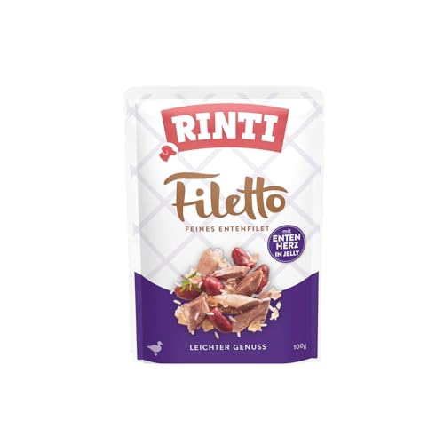 RINTI - Filetto | Leicht verdauliches Nassfutter für ausgewachsene Hunde. Ergänzungsfutter in Jelly im Frischebeutel ohne Farb- und Konservierungsstoffe | 24x100g Ente + Entenherz von Rinti