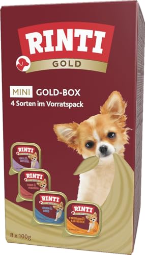 Rinti - Gold Mini Multibox | Nassfutter für kleine, ausgewachsene Hunde mit 65% Fleisch und Innereien. Alleinfutter in Schälchen ohne Kohlenhydrate und künstliche Zusätze | 4x8x100g von Rinti