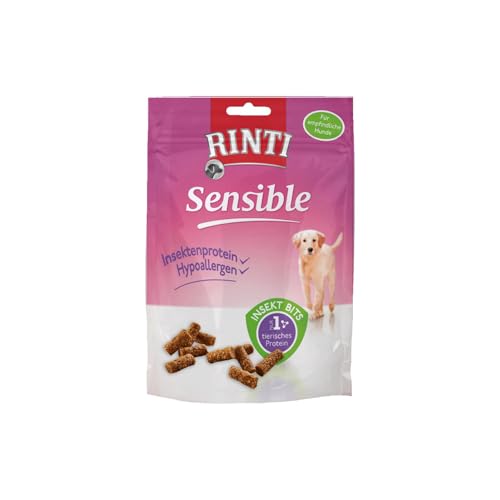 RINTI - Insekt Bits Hypoallergen | Hypoallergene, leicht verdauliche Snacks für Sensible, ausgewachsene Hunde. Getreide- und zuckerfreie Hundesnacks ohne Zusatzstoffe im Frischebeutel | 12x50g von Rinti