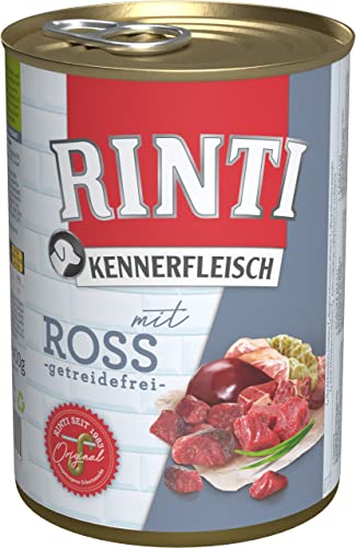 RINTI - Kennerfleisch | Nassfutter mit 70% Fleisch für ausgewachsene Hunde. Getreidefreies Alleinfutter in der Dose ohne Soja, Farb- und Konservierungsstoffe | 24x400g Ross von Rinti