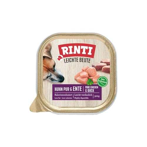 RINTI - Leichte Beute | Kalorienreduziertes Nassfutter mit fettarmem, magerem Fleisch für empfindliche, ausgewachsene Hunde. Alleinfutter in praktischen Schälchen | 9x300g Huhn Pur + Ente von Rinti