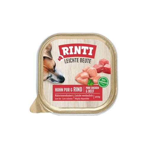 RINTI - Leichte Beute | Kalorienreduziertes Nassfutter mit fettarmem, magerem Fleisch für empfindliche, ausgewachsene Hunde. Alleinfutter in praktischen Schälchen | 9x300g Huhn Pur + Rind von Rinti