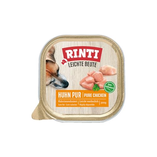 RINTI - Leichte Beute | Kalorienreduziertes Nassfutter mit fettarmem, magerem Fleisch für empfindliche, ausgewachsene Hunde. Alleinfutter in praktischen Schälchen | 9x300g Huhn Pur von Rinti