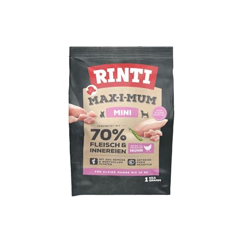 RINTI - Max-i-Mum Mini | Trockenfutter für kleine, ausgewachsene Hunde mit 70% Fleisch & Innereien. Getreidefreies Alleinfutter mit ausgewogenem Protein-/Fett-Verhältnis | 7x1kg Huhn von Rinti