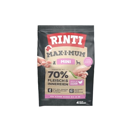 RINTI - Max-i-Mum Mini | Trockenfutter für kleine, ausgewachsene Hunde mit 70% Fleisch & Innereien. Getreidefreies Alleinfutter mit ausgewogenem Protein-/Fett-Verhältnis | 2x4kg Huhn von Rinti