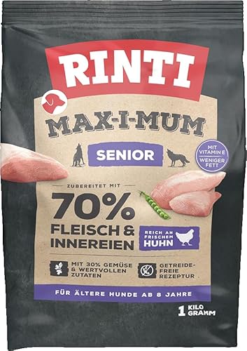 RINTI - Max-i-Mum Senior | Trockenfutter für ältere Hunde ab 8 Jahren mit 70% Fleisch & Innereien. Getreidefreies Alleinfutter mit ausgewogenem Protein-/Fett-Verhältnis | 7x1kg Huhn von Rinti