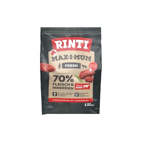 Rinti - Max-i-Mum | Trockenfutter für ausgewachsene Hunde mit 70% Fleisch und Innereien. Getreidefreies Alleinfutter im Beutel mit ausgewogenem Protein-/Fett-Verhältnis | 7x1kg Rind von Rinti